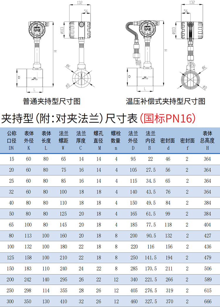 過熱蒸汽流量計(jì)夾持式尺寸圖